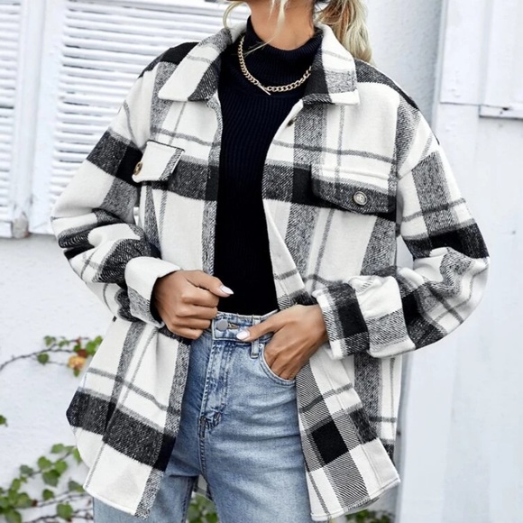 SHEIN drop shoulder plaid overcoat (no pockets) - Picture 1 of 9